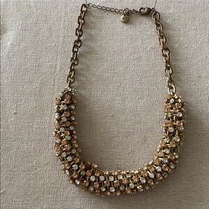 Vintage LOFT Ann Taylor Y2K Gold Crystal Statement Necklace EUC